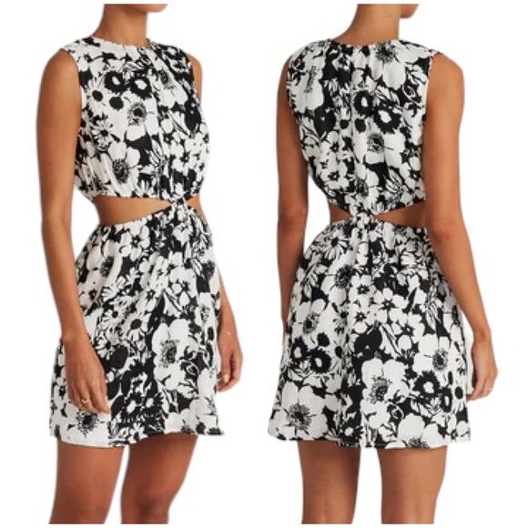 Faithfull the Brand NWT La Pineta Mini Dress Size 4 100% Linen Side Cutouts - Picture 1 of 11